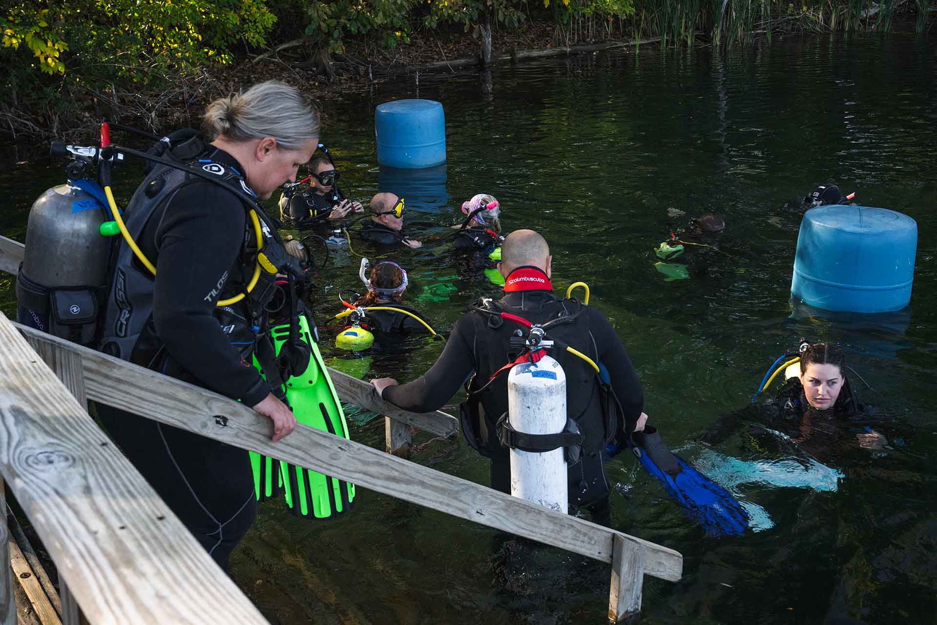 Divers prepare for the open water portion of their rescue diver course