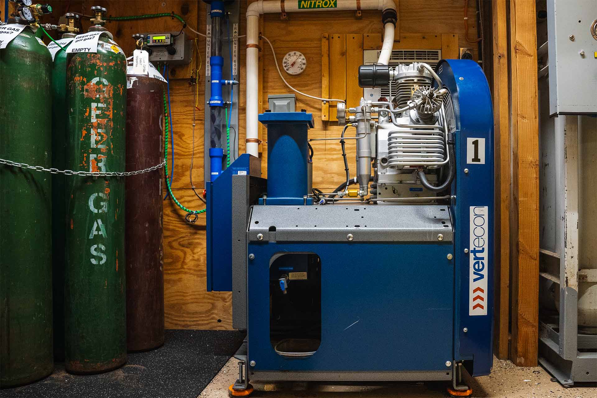 Bauer Vertecon 10HP high-pressure scuba compressor for air and nitrox fills Columbus Scuba Ohio