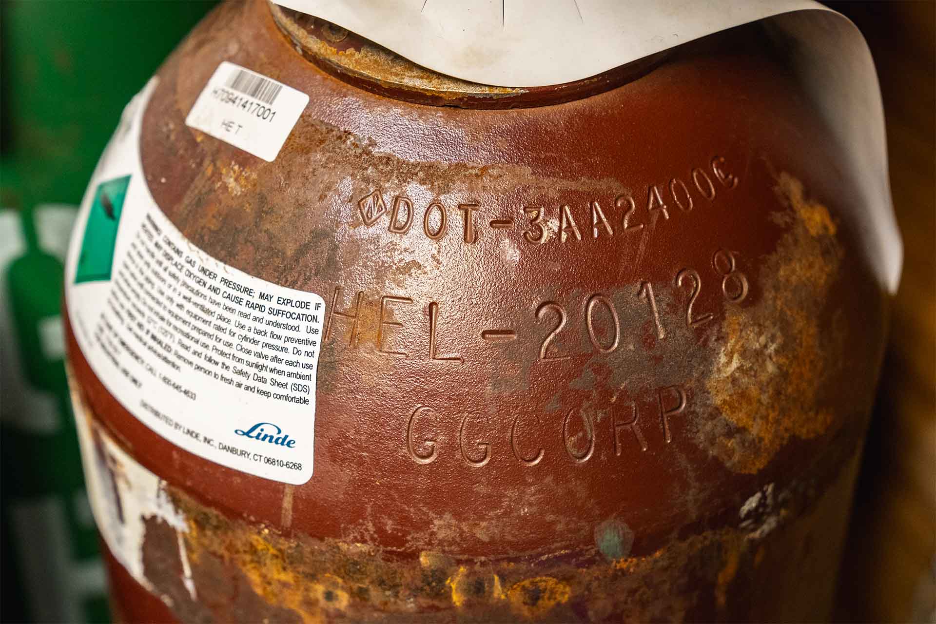 Helium cylinder for trimix gas blending Columbus Scuba fill station Ohio