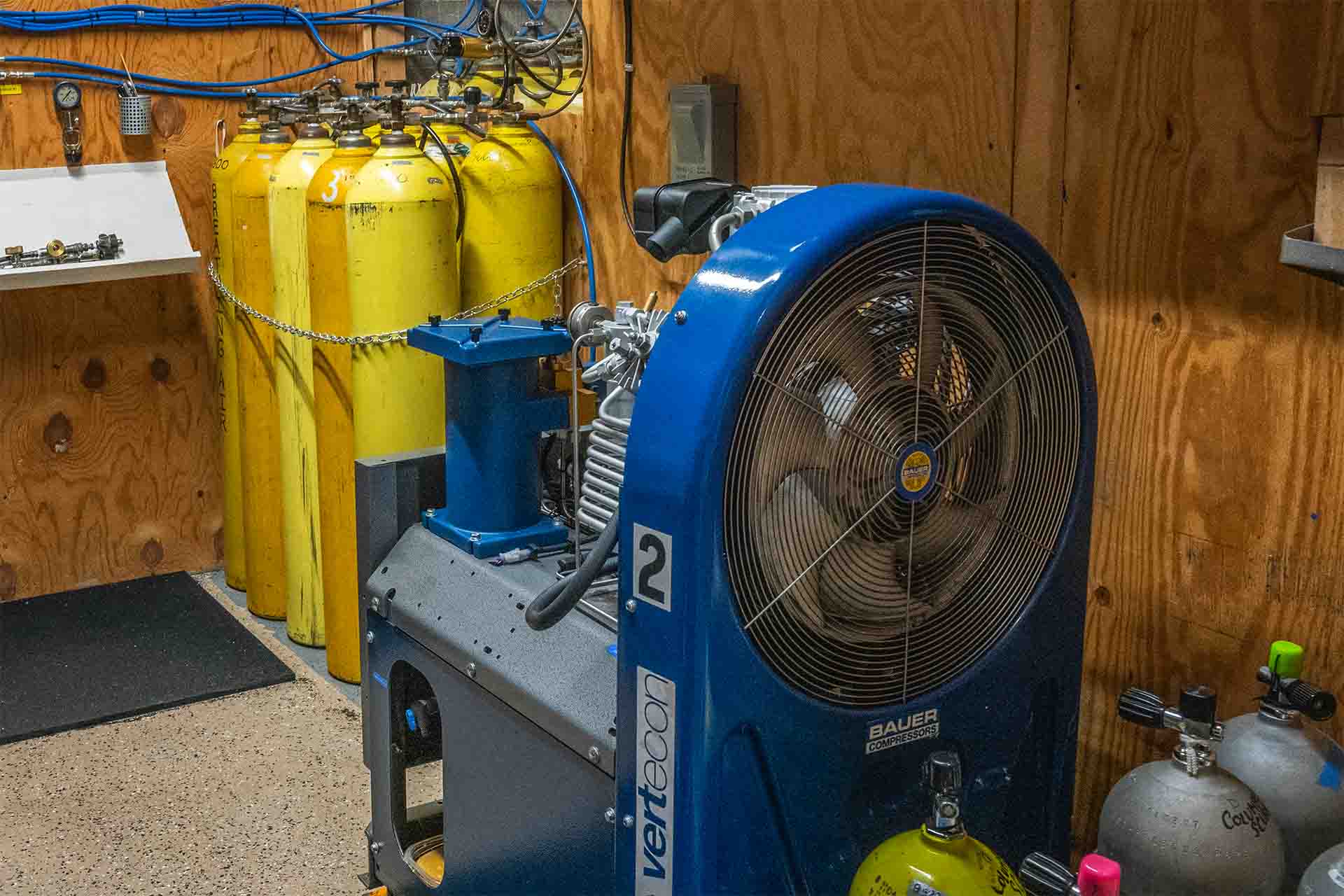 Bauer Vertecon 10HP high-pressure scuba compressor for air and nitrox fills Columbus Scuba Ohio